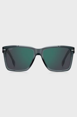 Gafas de sol de acetato gris con ribetes en tono plateado, Gris