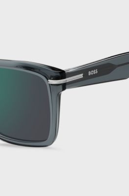 Gafas de sol de acetato gris con ribetes en tono plateado, Gris