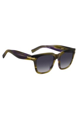 Patterned-acetate sunglasses with gold-tone trims, Green Patterned