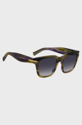 Patterned-acetate sunglasses with gold-tone trims, Green Patterned