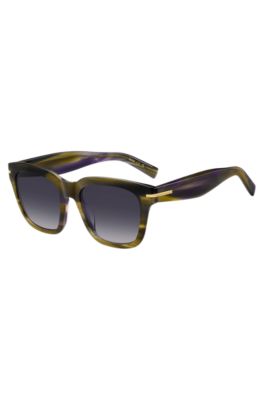 Patterned-acetate sunglasses with gold-tone trims, Green Patterned