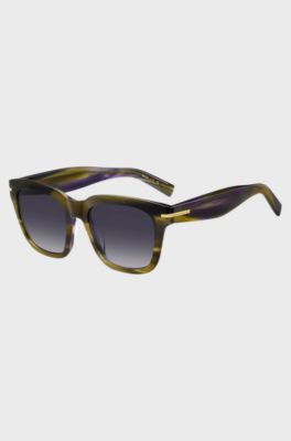 Patterned-acetate sunglasses with gold-tone trims, Green Patterned