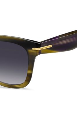 Patterned-acetate sunglasses with gold-tone trims, Green Patterned