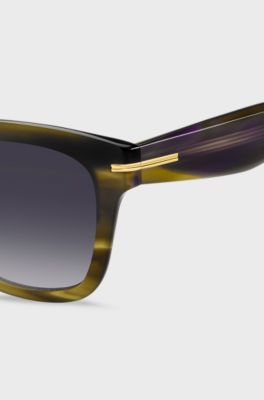 Patterned-acetate sunglasses with gold-tone trims, Green Patterned