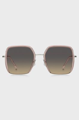 Sonnenbrille aus rosafarbenem Acetat mit silberfarbenem Edelstahl, Hellrosa