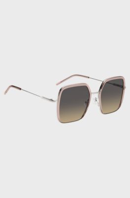 Sonnenbrille aus rosafarbenem Acetat mit silberfarbenem Edelstahl, Hellrosa
