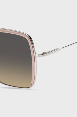 Lunettes de soleil en ac&eacute;tate rose et acier argent&eacute;, Rose clair