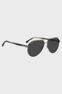 Steel sunglasses with degrad&eacute; acetate temples, Black