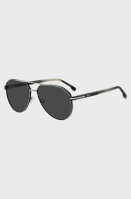 Steel sunglasses with degrad&eacute; acetate temples, Black