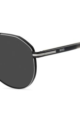 Stalen zonnebril met acetaat pootjes in kleurverloop, Zwart