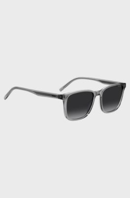 Solbriller i gr&aring;t acetat med s&oslash;lvfarvet inderstang, Lysegr&aring;