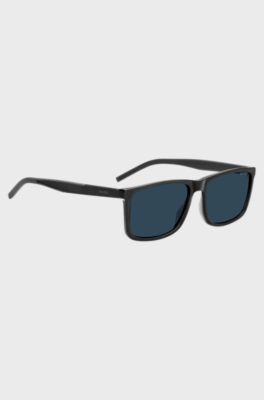 Black sunglasses with blue shaded lenses, Black
