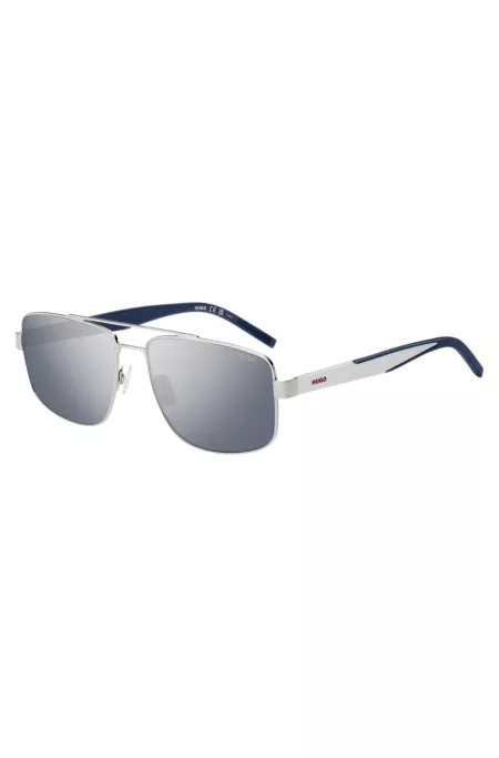 Double-bridge sunglasses in metal with blue accents