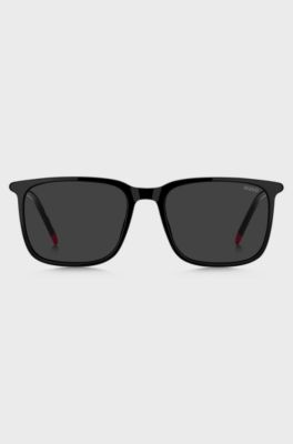 Black-acetate sunglasses with tubular metal temples, Black