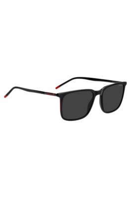 Black-acetate sunglasses with tubular metal temples, Black