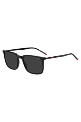 Black-acetate sunglasses with tubular metal temples, Black