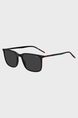 Black-acetate sunglasses with tubular metal temples, Black