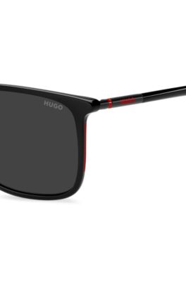Black-acetate sunglasses with tubular metal temples, Black