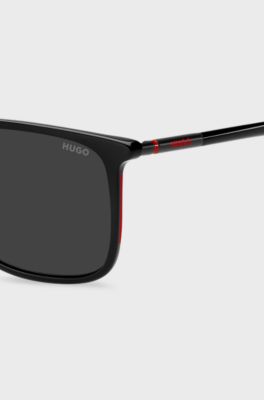 Black-acetate sunglasses with tubular metal temples, Black