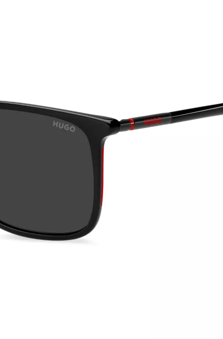 Black-acetate sunglasses with tubular metal temples