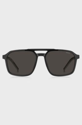 Double-bridge sunglasses in black and grey, Black