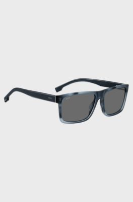 Sonnenbrille mit Fassung aus blauem, gemustertem Acetat, Blau gemustert