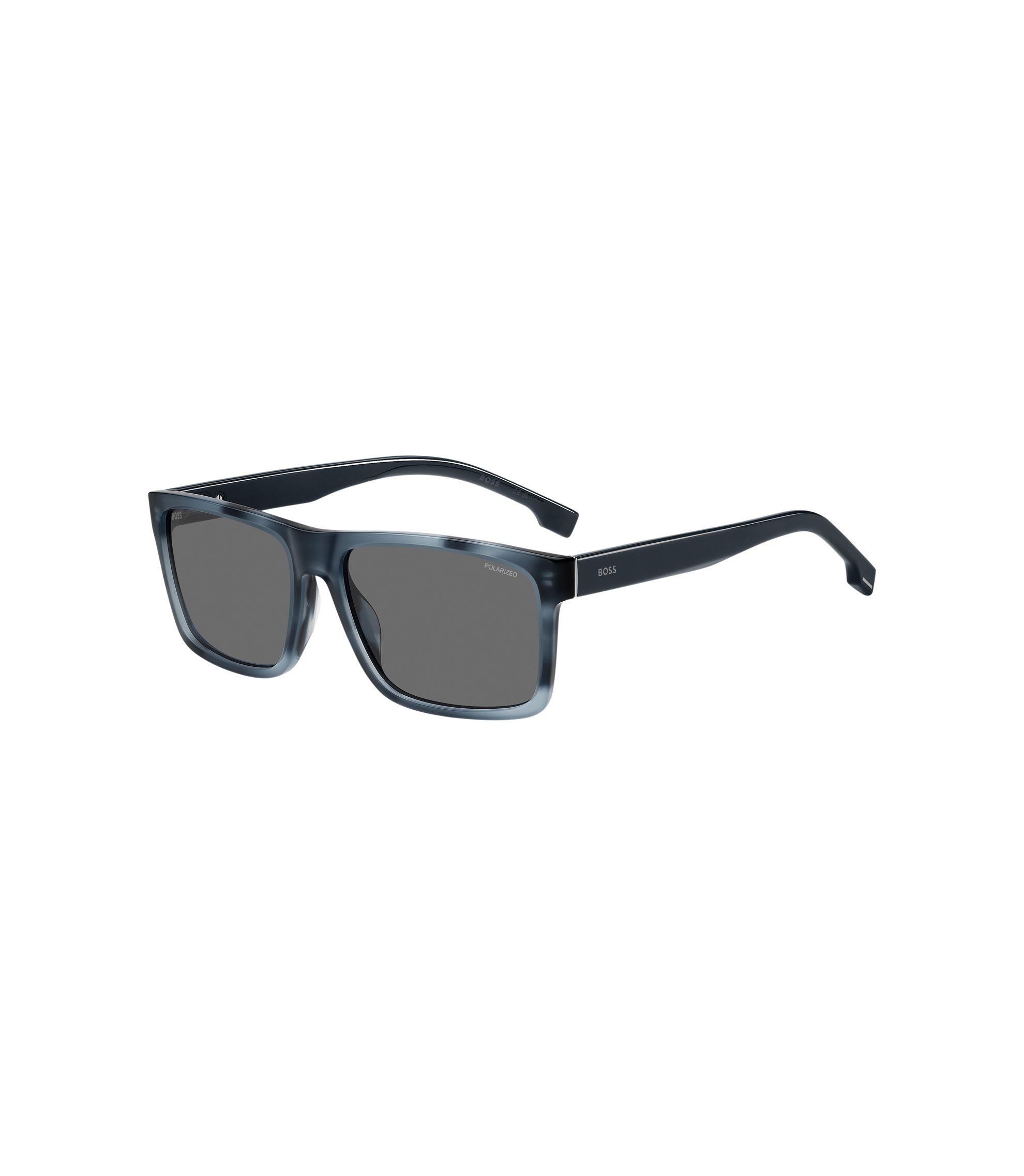 Sonnenbrille mit Fassung aus blauem, gemustertem Acetat