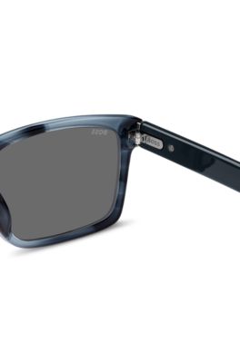 Occhiali da sole in acetato blu con aste a motivi, Blu a motivi