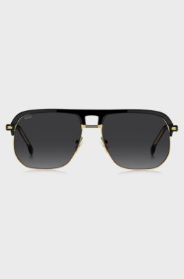 Double-bridge sunglasses in metal and black acetate, Black