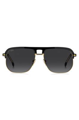 Double-bridge sunglasses in metal and black acetate