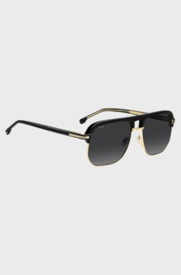 Double-bridge sunglasses in metal and black acetate, Black