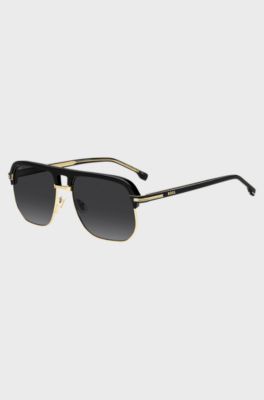 Double-bridge sunglasses in metal and black acetate, Black