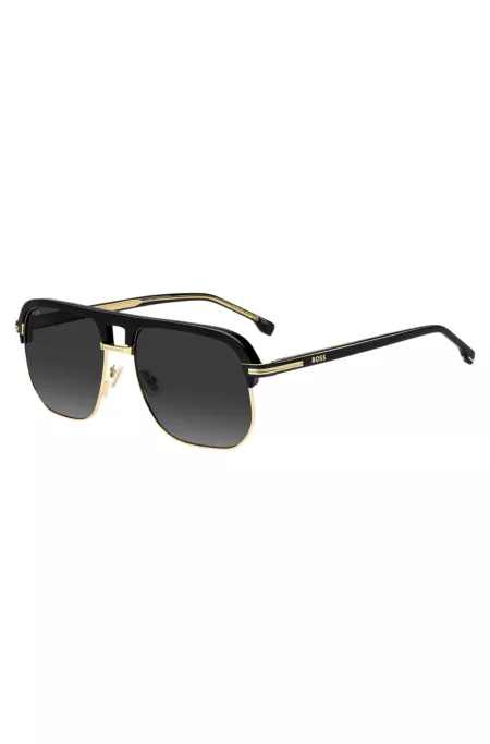 Double-bridge sunglasses in metal and black acetate