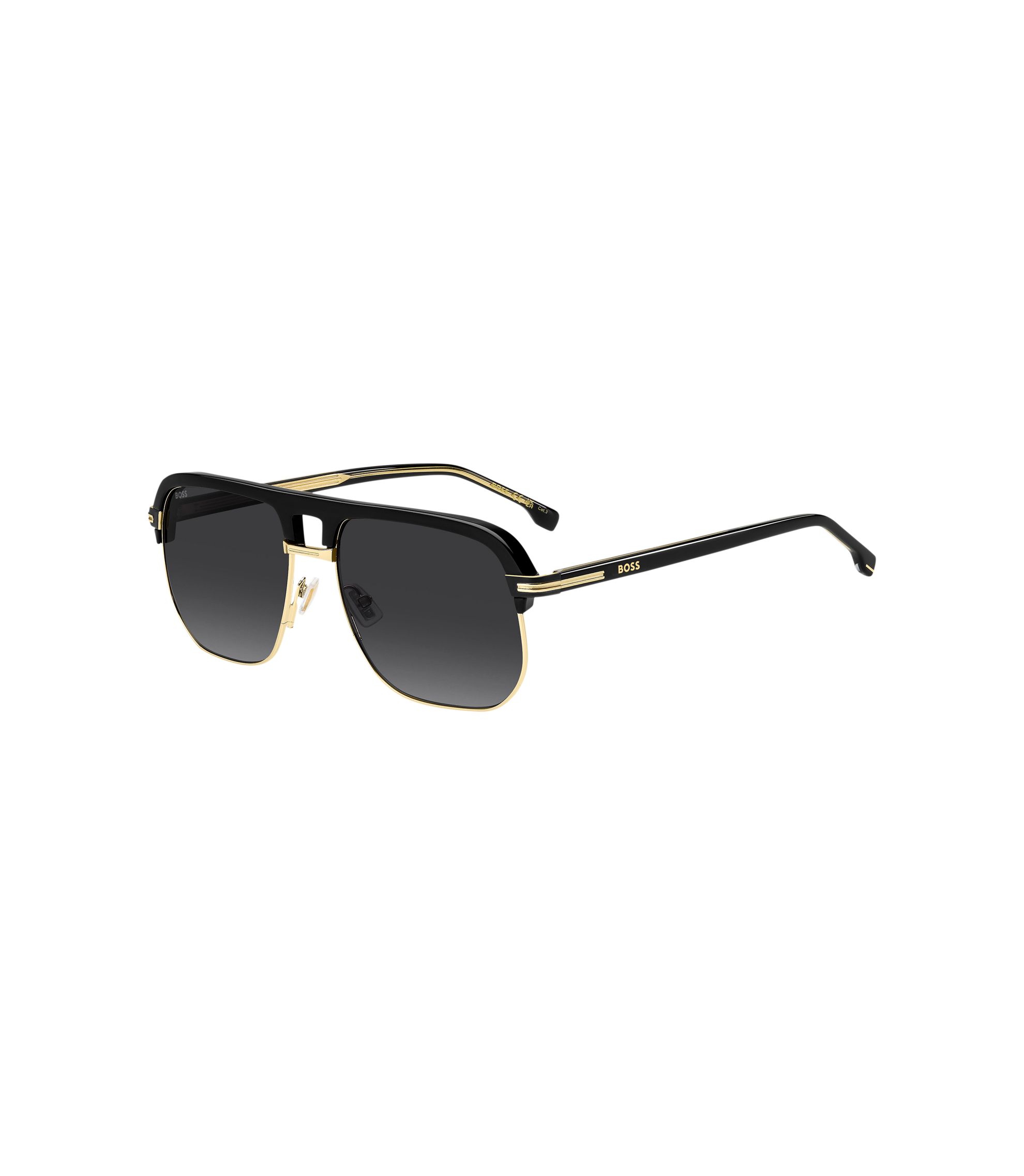 BOSS - Double-bridge sunglasses in metal and black acetate - Black