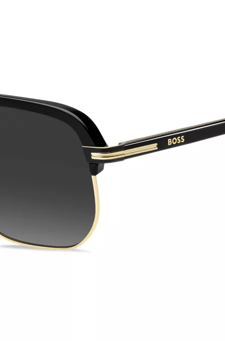 Double-bridge sunglasses in metal and black acetate