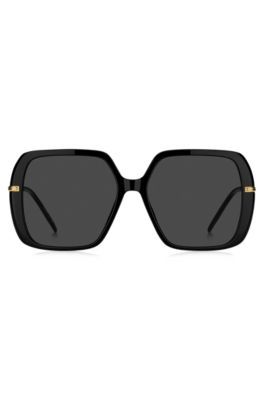 &Oacute;culos escuros em acetato preto em camadas com hastes de tom dourado, Black