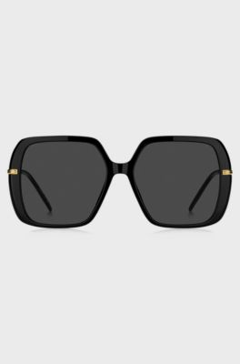 Lunettes de soleil en ac&eacute;tate noir &agrave; effet superpos&eacute; avec branches dor&eacute;es, Noir