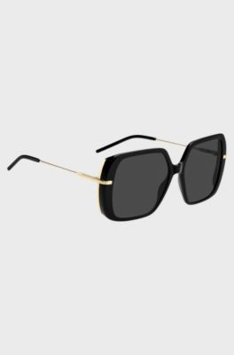 Layered black-acetate sunglasses with gold-tone temples, Black