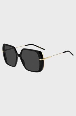 Layered black-acetate sunglasses with gold-tone temples, Black