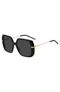 Lunettes de soleil en ac&eacute;tate noir &agrave; effet superpos&eacute; avec branches dor&eacute;es, Noir