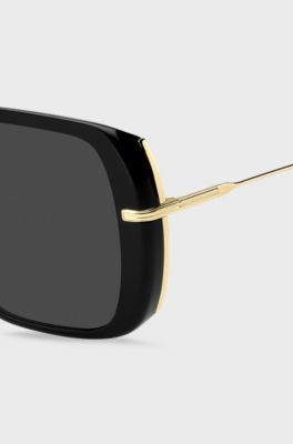 Layered black-acetate sunglasses with gold-tone temples, Black