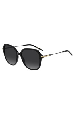 Black-acetate sunglasses with metal temples, Black