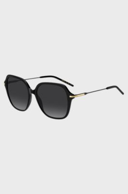 Sonnenbrille aus schwarzem Acetat mit Metallb&uuml;geln, Schwarz