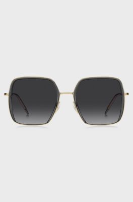Sonnenbrille aus grauem Acetat und goldfarbenem Edelstahl, Grau