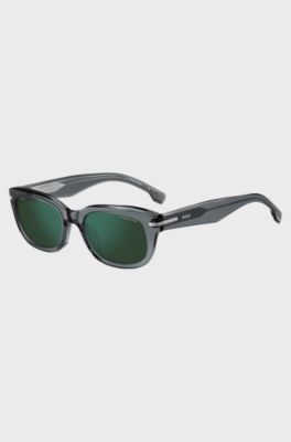 Lunettes de soleil en ac&eacute;tate gris avec verres de couleur verte, Gris