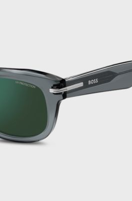 Lunettes de soleil en ac&eacute;tate gris avec verres de couleur verte, Gris