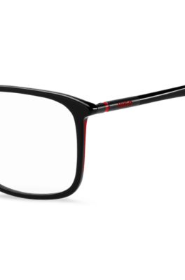 Stel til briller med styrke i sort acetat med r&oslash;rformede st&aelig;nger, Sort