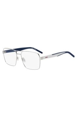 Optical frames in silver-tone metal with blue accents, White