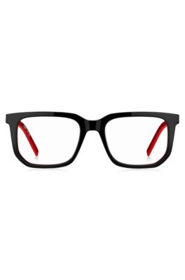 Black-acetate optical frames with red accents, Black
