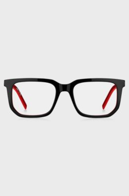 Montura para gafas graduadas de acetato negro con detalles rojos, Negro